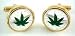 Silver & Green Enamel Canada Canadian Marijuana Leaf Coin Cufflinks