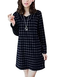 Plaid Print Cotton/Polyester Long Sleeves Above the Knee Skater Dress 