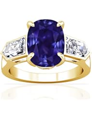 18K Yellow Gold Cushion Cut Purple Sapphire Three Stone Ring