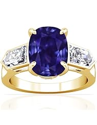 14K Yellow Gold Cushion Cut Purple Sapphire Three Stone Ring