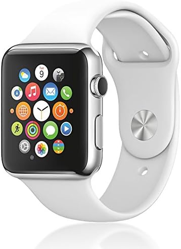Apple Watch Band 42mm w/ BONUS Screen Protector by Moxio, Silicone Sport Band, Soft Durable Comfortable Sport Strap Smooth Fit, Replacement for 42mm Apple Watch Sport Band (White)