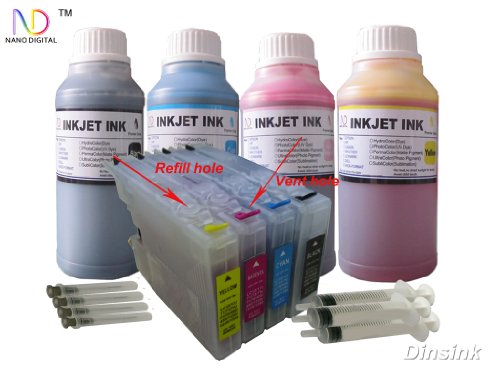 ND Brand Dinsink Refillable Ink Cartridge for Brother LC71 / LC75 / LC79(nonOEM) Ink Cartridges, Brother All-In-One Printers: MFC-J280W MFC-J425W MFC-J435W MFC-5610W MFC-J625DW MFC-J6510DW MFC-J6710DW MFC-J825DW MFC-J835DW...+ 4X250ML ND Brand Bulk Refill Ink Specially Formulated for Brother - Cyan, Yellow, Magenta, and Black Color + 4 Syringes