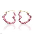 Heart Earrings With Genuine Crystals Made of Pink Enamel and 14K Yellow Gold Length 14mm
