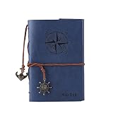 Vintage Refillable Journey Dairy, MALEDEN Premium PU Leather Classic Embossed Travel Journal Notebook with Blank Pages and Retro Pendants (Deep Blue)