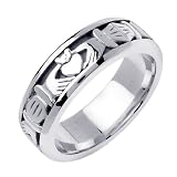 14K Claddagh White Gold Wedding Band Width 7.0mm