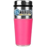 NBA Golden State Warriors 16-Ounce Stainless Steel Travel Tumbler with Pink Sleeve