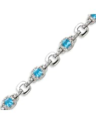 Sterling Silver Blue & Clear CZ Bracelet - 7 Inch