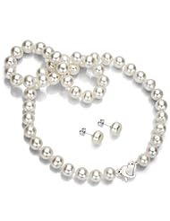 Heart Shape "Love" Sterling Silver 8-9mm White Hand-pick Genuine Cultured Freshwater Pearl High Luster Necklace 18" Length with Matching Stud Earring Sets.
