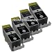 4 Stück kompatible Patronen BLACK - mit Chip für Canon Pixma iP4850, iP4950, MG5150, MG5250, MG5350, MG6150, MG6250, MG8150, MG8250, MX885 ersetzt PGI-525BK