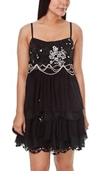 Polyester/Silk/Spandex Floral Print Spaghetti Strap Fall Knee Length  Tiered  Beaded Fitted Lace  Empire   Waistline Party Dress  With Rhinestones and Ruffles and Pearls