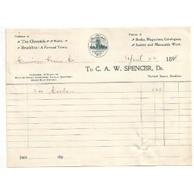1898 C.A. W. SPENCER, RIVERDALE PRESS, PUBLISHER OF THE BROOKLINE WEEKLY CHRONICLE, PRINTERS OF BOOKS , MAGAZINES, CATALOGUES.