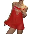 Womens Sexy Lingerie: Transparent Red Chemise & G-string Panty Set - one size fits all