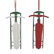 Pack of 6 Red, White and Green Wood and Metal Sled Christmas Ornaments 5"
