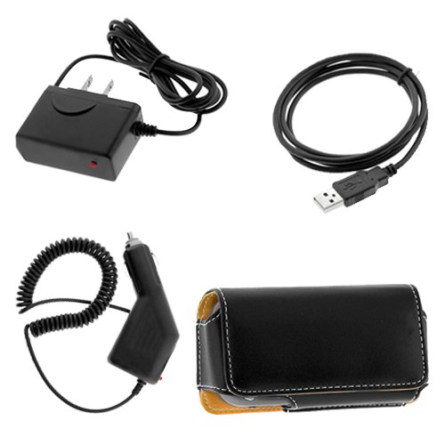 GTMax Rapid Car Charger w/ IC Chip + Home Travel Charger + USB Data Cable + Black Universal Leather Pouch Cover Case for AT&amp;T Samsung Eternity II GSM Cellphone