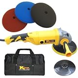 Kustom Shop Heavy Duty Variable Speed Polisher with a Professional 3 Foam Pad Buffing and Polishing Kit (5/8 Threaded Grip Backing Plate Included with Polisher)