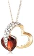 10k Yellow Gold Diamond and Garnet Heart Shaped Pendant, 18"