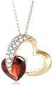10k Yellow Gold Diamond and Garnet Heart Shaped Pendant, 18"