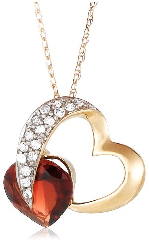 10k Yellow Gold Diamond and Garnet Heart Shaped Pendant, 18