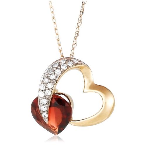 10k Yellow Gold Diamond and Garnet Heart Shaped Pendant