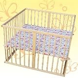 : Kidsmax Laufgitter Laufstall David 100x100 Kiefer klar lackiert inkl. Polsterboden, Schlupfsprossen, Höhenverstellung und Rollen