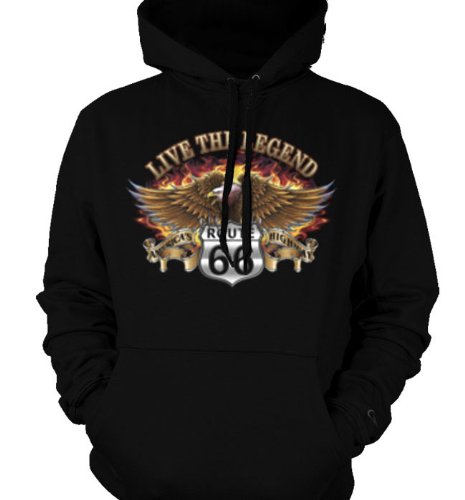 Live The Legend Route 66 Mens Sweatshirt, America's Highway Rte 66 Eagle Flames Mens Pullover Hoodie, X-Large, Royal