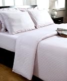 Homescapes - 330 Thread Count - ( Non - Twisted Yarn ) Ultrasoft - Violet ( With Satin Stripe ) Fitted Sheet - Double - 100% Egyptian Cotton Percale - Anti Dust Mite