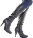 WOMENS BLACK KNEE HIGH PLATFORM LEATHER STYLE LADIES BOOTS SIZE 3-8