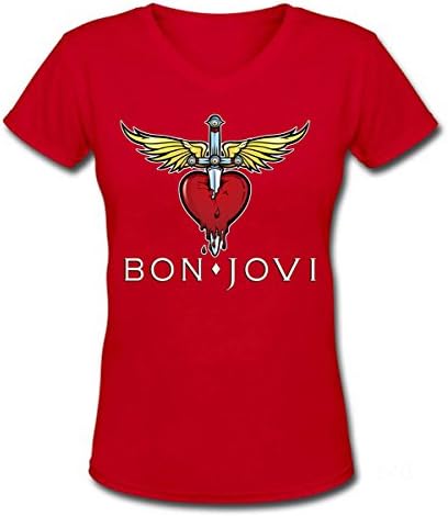 V Neck T Shirt for Women Rock Bands Bon Jovi Adult T-shirt