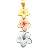 14K Tri Color Gold Plumeria Pendant Flower Jewelry