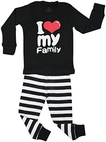 Elowel "I Love Family" 2 Piece Pajama Set 100% Cotton - Infant, Toddler & Kids