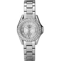 Fossil Ladies Mini Riley Watch Es2879 With Silver Coloured Dial, Stone Encrusted Topring, Stainless Steel Case And Bracelet