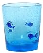 Hand Blown Glass Blue Fish Rocks Glass 4"H Set of Four