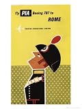 Pakistan International Airlines, Fly PIA Boeing 707 to Rome Premium Poster Print, 18x24