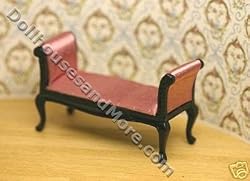 Miniature Handcarved Black Settee with Pink Upholstery