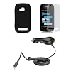 Nokia Lumia 710 (T-Mobile) Premium Combo Pack - Black Silicone Soft Skin Case Cover + Screen Protector + Car Charger
