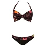 Bikini Set Brown Flower Top  Scoop Bottom
