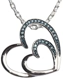 Sterling Silver Blue Diamond Angled Double Heart Pendant (3/20 cttw), 18"