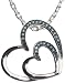 Sterling Silver Blue Diamond Angled Double Heart Pendant (3/20 cttw), 18