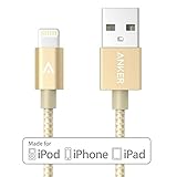 【改善版】【Apple認証 (Made for iPhone取得)】 Anker 第2世代 高耐久ナイロン ライトニングUSBケーブル iPhone 6 / 6 Plus / 5s / 5c / 5 / iPad Air / Air 2 / iPad mini / mini 2 / mini 3 / iPod用 絡み防止 耐熱アルミコンパクト端子 (ゴールド 1.8m)