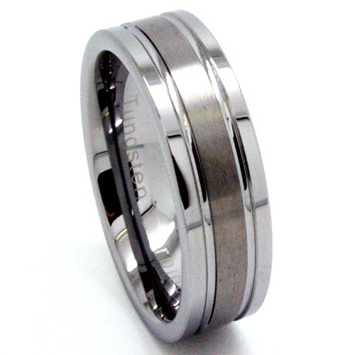 Blue Chip Unlimited - Solid Tungsten Carbide 8mm Ring with Middle Satin Finished Groove Wedding Band Engagement Ring Gift Fashion Jewelry (Limited Sizes & Quantities)