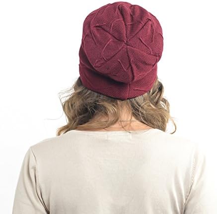 Men Women Chunky Beanie Arc Knit Skull Cap Hat B5048-nm (Claret)