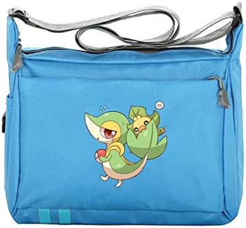 Pokemon Snivy Monster Casual Canvas Zipper Single Adjustable Strap Shoulder Bags Messenger Crossbody Handbags Blue