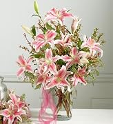 Floral Flowers - Vase Arrangement with Lilies for Sympathy