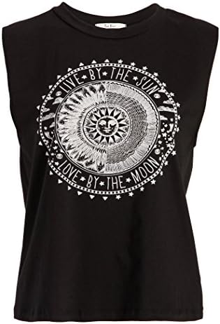 Womens Loose Fit 'Live by the sun - Love by the moon' Black Tank Top Muscle Tee - Size Medium