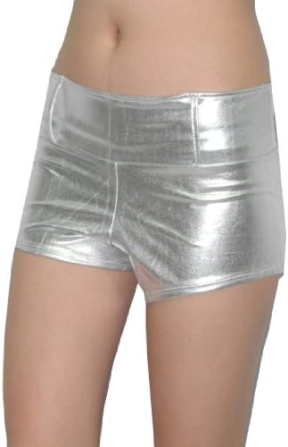 Mpinky Womens Thai Exotic Sexy Shiny Fitted Metallic Casual Shorts Medium Silver