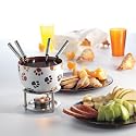Mastrad Ceramic Fondue with Coloured Metal Handle Forks, Paw Print Design