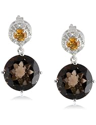 Sterling Silver Citrine, Smoky Quartz and Diamond Two Drop Earrings