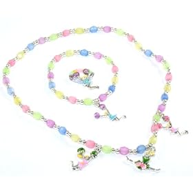 Girls Set of 3 Multi Crystal Cheerleader Necklace Bracelet Ring Set