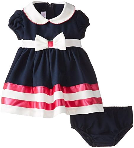 Bonnie Baby Baby-Girls Newborn Nautical Bow Front Dress, Navy, 3-6 Months