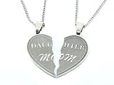 Daughter and Mom Heart Pendant Necklace Stainless Steel Rolo Chain Mother and Daughter Forever Pair Chain Necklace Mother and Child Jewelry Series